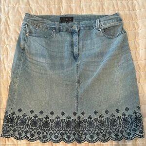 Talbots Blue Denim Embroidered Skirt Knee-Length